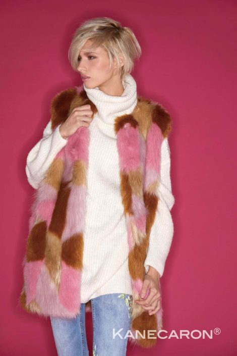 Kanecaron Modacrylic Fibre fashion jacket faux fur pink and brown