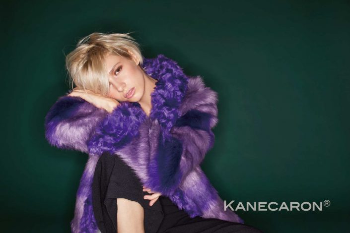 Kanecaron Modacrylic Fibre fashion jacket faux fur purple closer shot